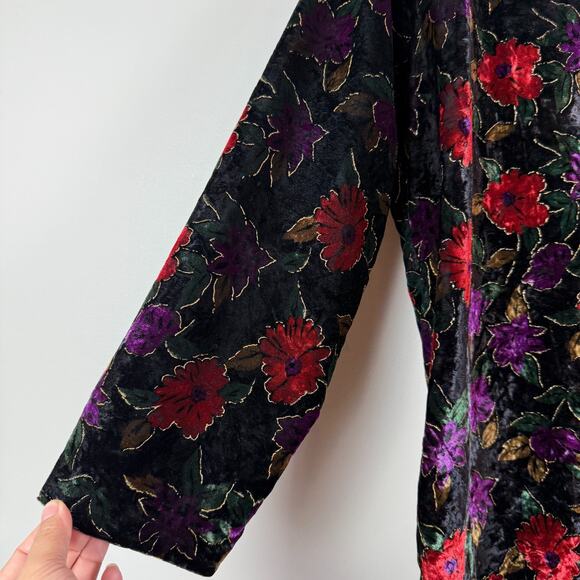 Vtg Miz Jacket Women's Large Multi Floral Velvet One Button Front Maximalist - Picture 5 of 9